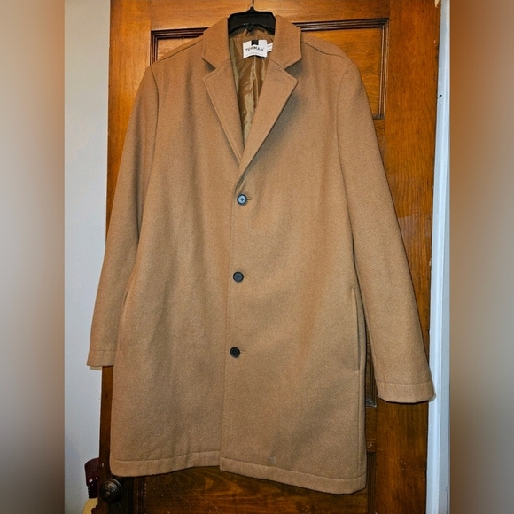 Topman Men's Classic Fit 3 Button Wool Blend Overcoat - Camel - Large - Picture 2 of 6